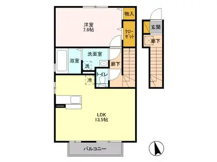 シャルムコートB(1LDK/2階)の間取り写真