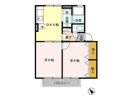 ウィルモア輝 B棟(2DK/2階)の間取り写真