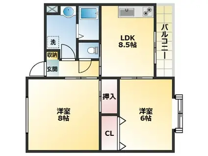 ロワゾーブルー平野(2LDK/3階)の間取り写真