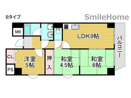 オーセント住之江(3LDK/4階)の間取り写真