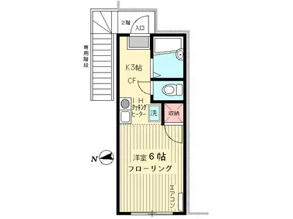 Fクレフ(ワンルーム/2階)の間取り写真