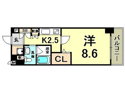 レジディア神戸磯上(1K/4階)の間取り写真