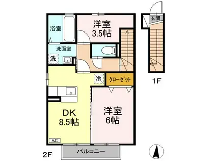 セレネティー A(2DK/2階)の間取り写真