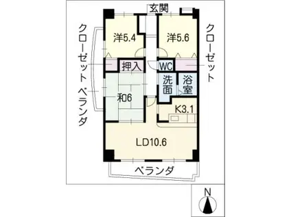 ベル ドミィール(3LDK/5階)の間取り写真