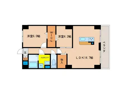 PLACIDES(2LDK/4階)の間取り写真