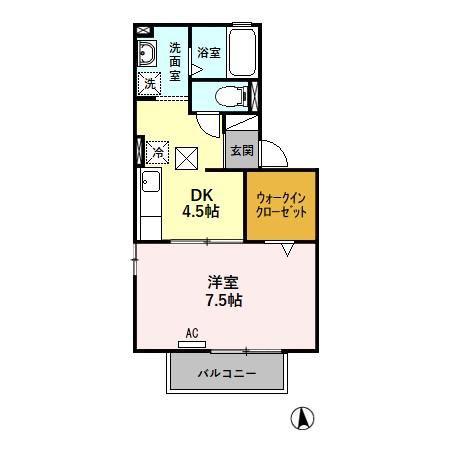 ミュータウンA(1DK/1階)の間取り写真