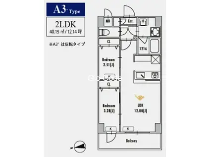 GRAN PASEO 谷在家(2LDK/3階)の間取り写真