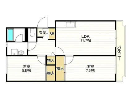 近鉄大阪線 近鉄八尾駅 徒歩6分 4階建 築40年(2LDK/3階)の間取り写真