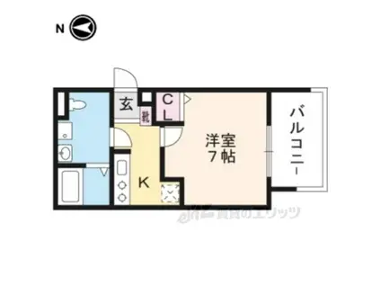 LANE一乗寺(1K/1階)の間取り写真