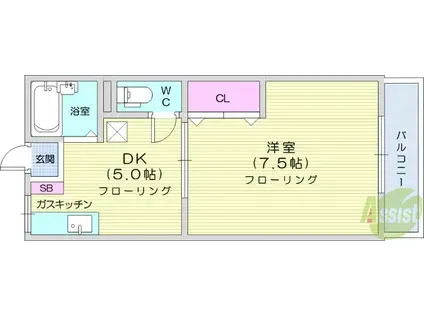 パルデンス泉中央(1K/1階)の間取り写真