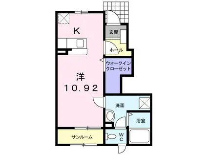 ボヌ-ル・ワン(1K/1階)の間取り写真