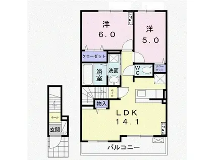 ビレッジ大平II(2LDK/2階)の間取り写真
