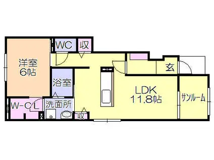 サンリット広川II(1LDK/1階)の間取り写真