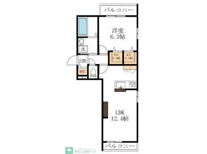 LA CASA POPOLATE(1LDK/3階)の間取り写真