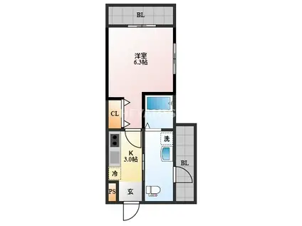 VIALE赤迫(1K/3階)の間取り写真