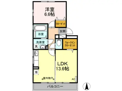 リビングタウン北川添(1LDK/2階)の間取り写真