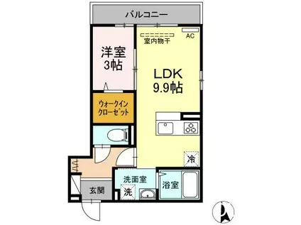 京王相模原線 京王多摩川駅 徒歩9分 3階建 築4年(1LDK/2階)の間取り写真