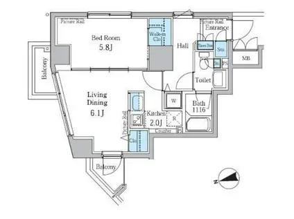 パークアクシス御徒町(1LDK/2階)の間取り写真