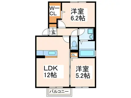 グランドソレイユ光の森A・B・C(2LDK/2階)の間取り写真