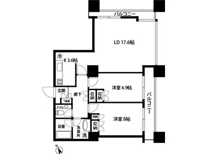 グランパークハイツ(2LDK/24階)の間取り写真