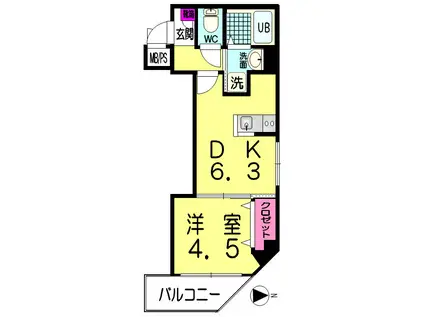 ポルテフォルトゥーナ蕨(1DK/3階)の間取り写真