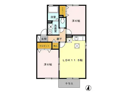 梟の丘C(2LDK/1階)の間取り写真