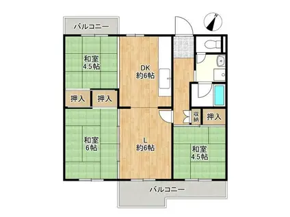 大津ヶ丘第27号棟(3LDK/3階)の間取り写真