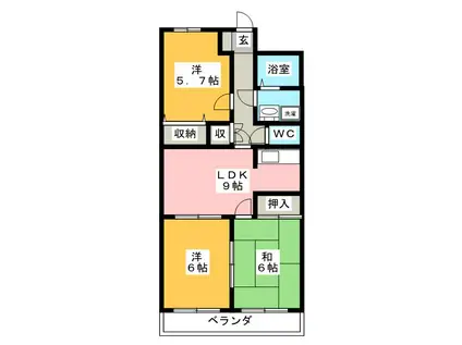 イーストリッチ(3DK/2階)の間取り写真