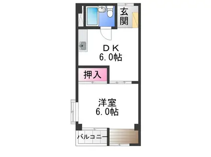 ニューハイツ松川(1DK/2階)の間取り写真