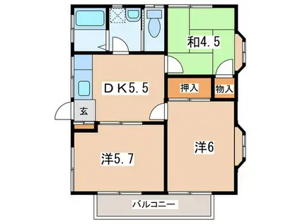 やわらぎハイツ(3DK/2階)の間取り写真