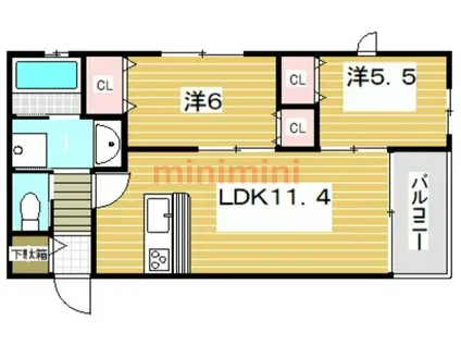 リヴァージュ安威川(2LDK/1階)の間取り写真