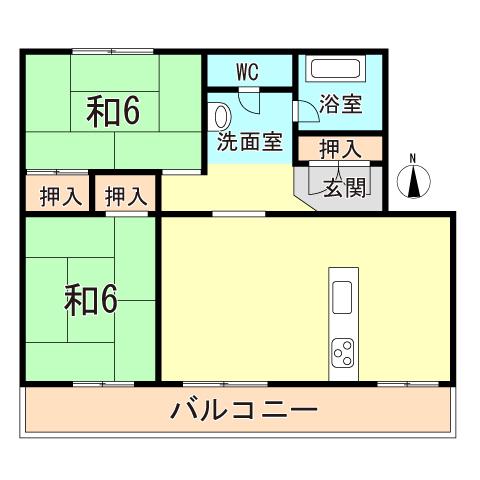 新多聞第2105棟(2DK/1階)の間取り写真