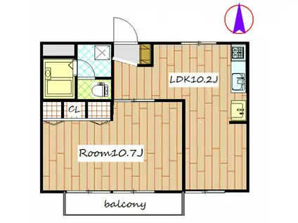 MIRAI(1LDK/2階)の間取り写真