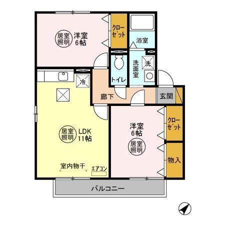 サンヴィラージュD(2LDK/2階)の間取り写真