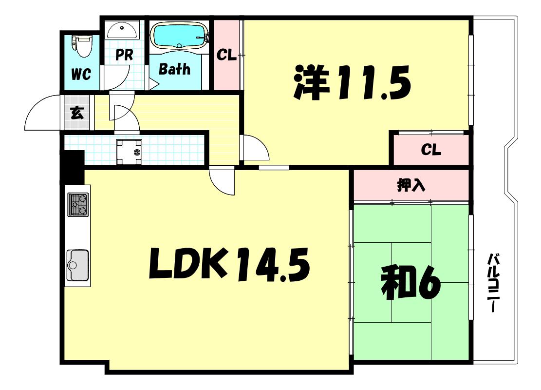 北野町アーバンライフ(2LDK/4階)の間取り写真