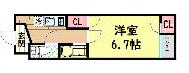 ベルフレージュ北堀江(1K/7階)の間取り写真
