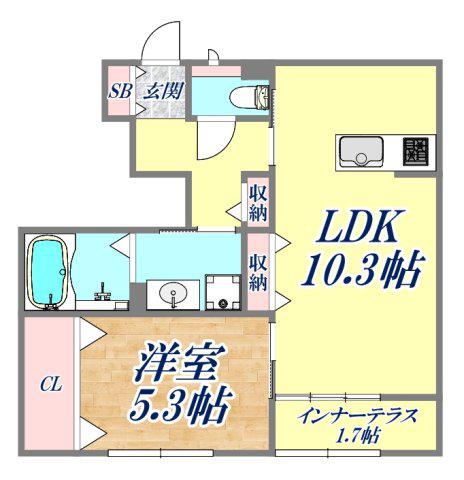 アムグラースI(1LDK/1階)の間取り写真