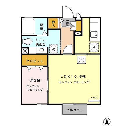 サンパティーク上田原 A/B(1LDK/2階)の間取り写真