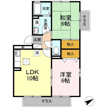 フローラ西山本(2LDK/1階)の間取り写真