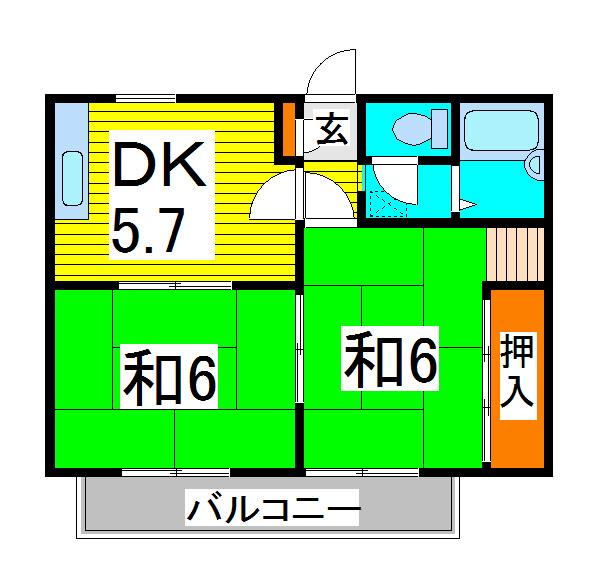 サンシティコーポ(2DK/2階)の間取り写真
