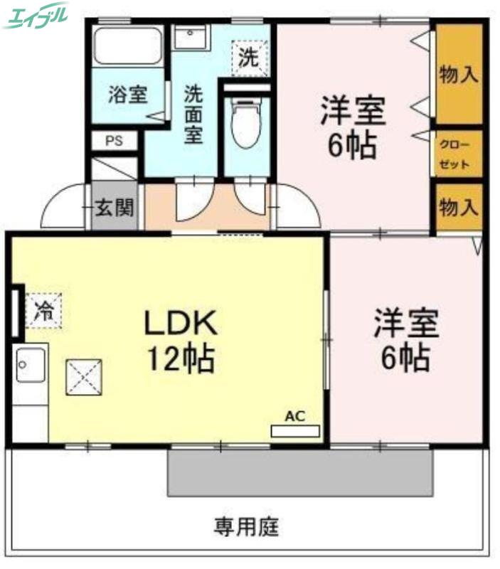 サンライズ北新保 B(2LDK/1階)の間取り写真