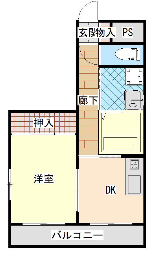 JR山陽本線 西川原駅 徒歩18分 3階建 築39年(1DK/3階)の間取り写真