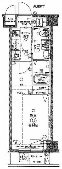 クレヴィスタ豊洲ベイサイド(1K/3階)の間取り写真