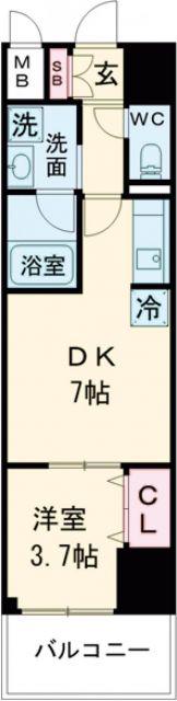レオンコンフォート神戸駅前(1DK/13階)の間取り写真