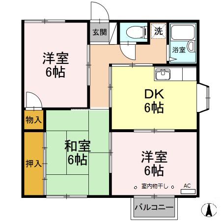 アメニティ津志田A(3DK/2階)の間取り写真