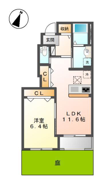ハーモニーヒルズ(1LDK/1階)の間取り写真
