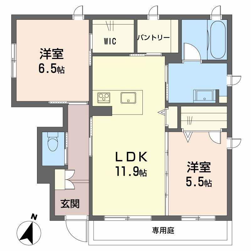 プロヌーブ桜西(2LDK/1階)の間取り写真