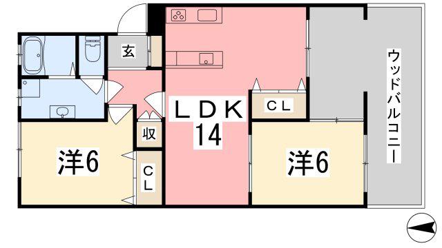 リノスタイル姫路北条(2LDK/4階)の間取り写真