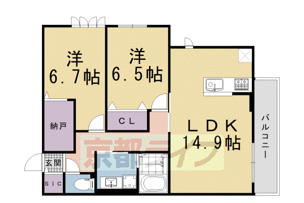 JR東海道本線 桂川駅(京都) 徒歩15分 3階建 新築(2LDK/3階)の間取り写真