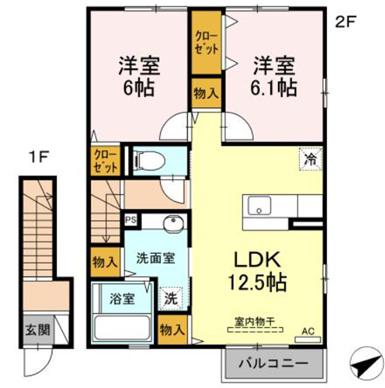クローバーヒルズ A(2LDK/2階)の間取り写真